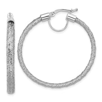 Load image into Gallery viewer, 14K w/White RH-Plating Polished Mesh Round Hoop Earrings
