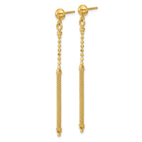 Load image into Gallery viewer, 14K Polish/Texture/Dia-cut Bead w/Bar Dangle Post Earrings

