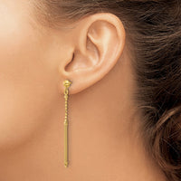 Load image into Gallery viewer, 14K Polish/Texture/Dia-cut Bead w/Bar Dangle Post Earrings
