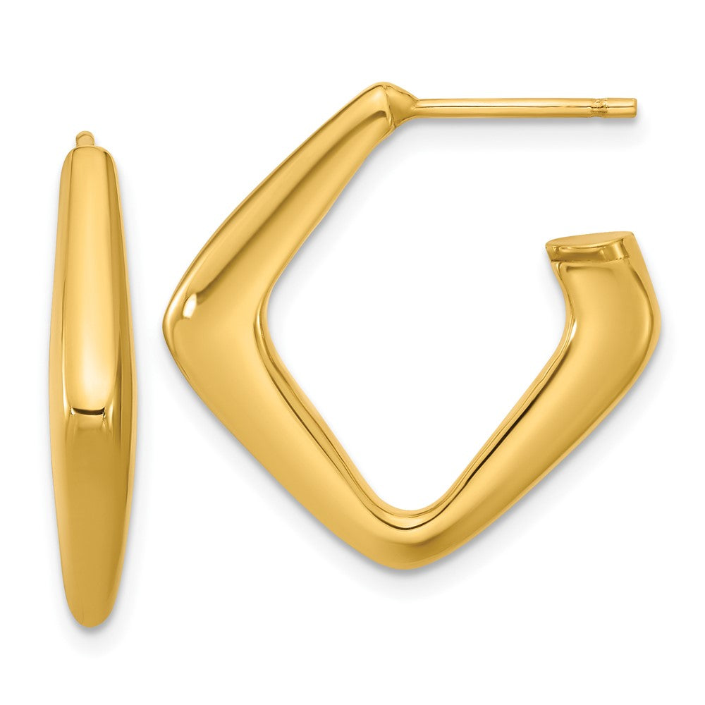 14K Polished Hollow J-Hoop Post Earrings