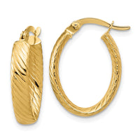 Load image into Gallery viewer, 14K Polished and Grooved Oval Hoop Earrings
