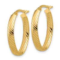 Load image into Gallery viewer, 14K Polished and Grooved Oval Hoop Earrings
