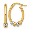 14K Two-tone Polished with Beads Oval Hoop Earrings