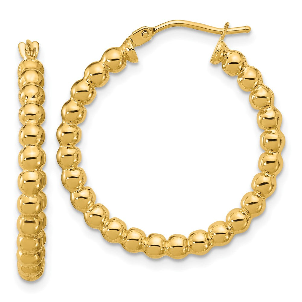 14K Polished Beaded Round Hoop Earrings