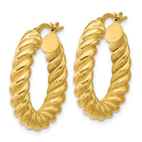 Load image into Gallery viewer, 14K Polished and Twisted Round Hoop Earrings

