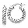 14K w/White RH-plat Polished/Twisted Round Hoop Earrings
