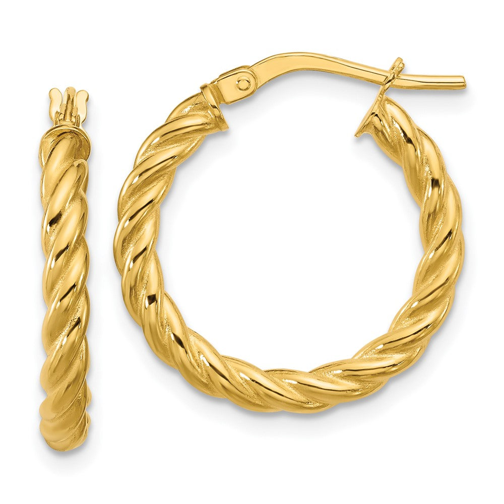 14K Polished and Twisted Round Hoop Earrings