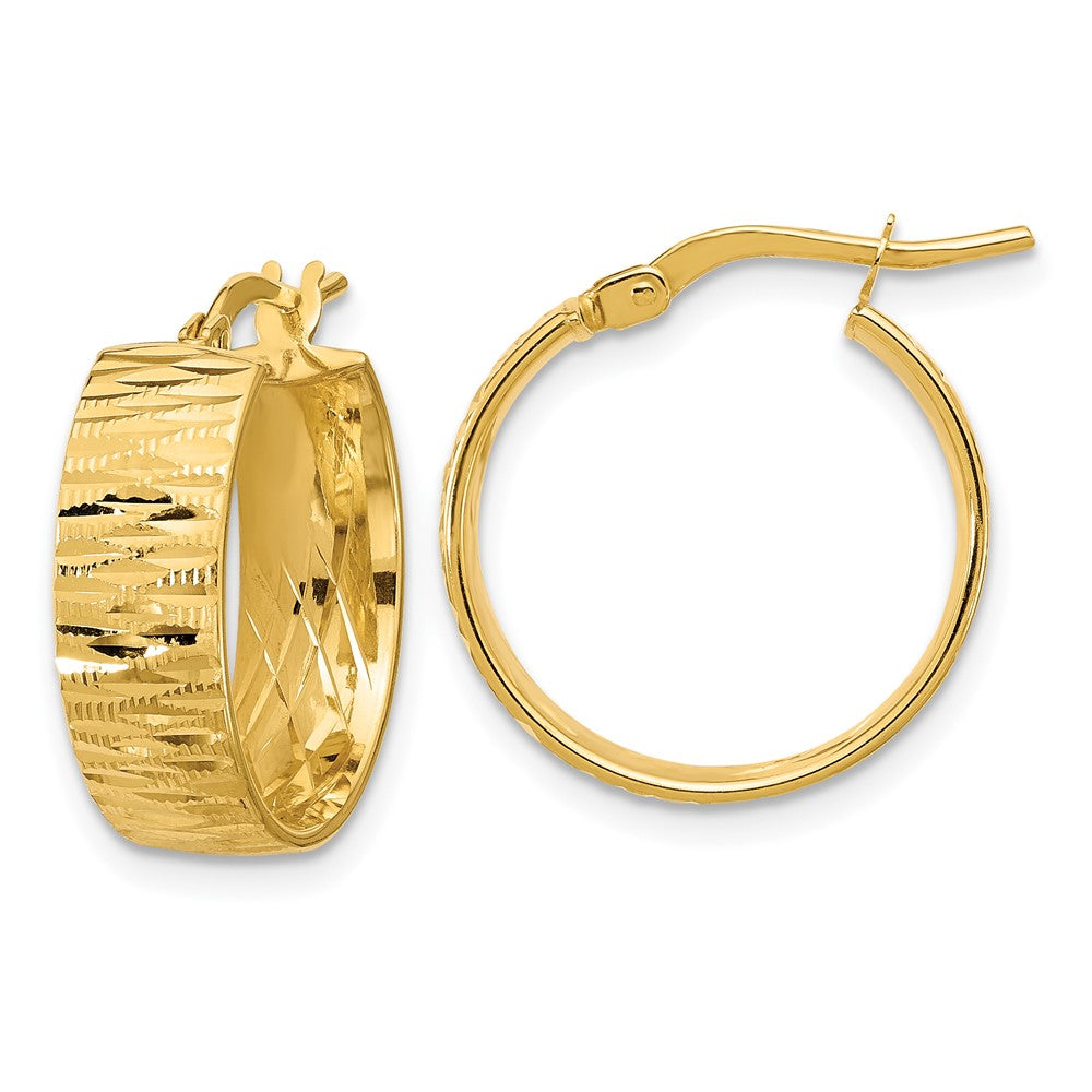 14K Polished and Diamond-cut Round Hoop Earrings
