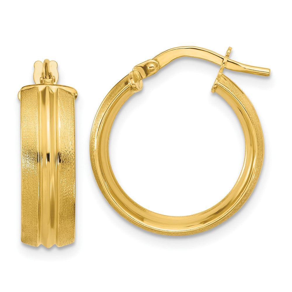 14K Polished and Satin Round Hoop Earrings