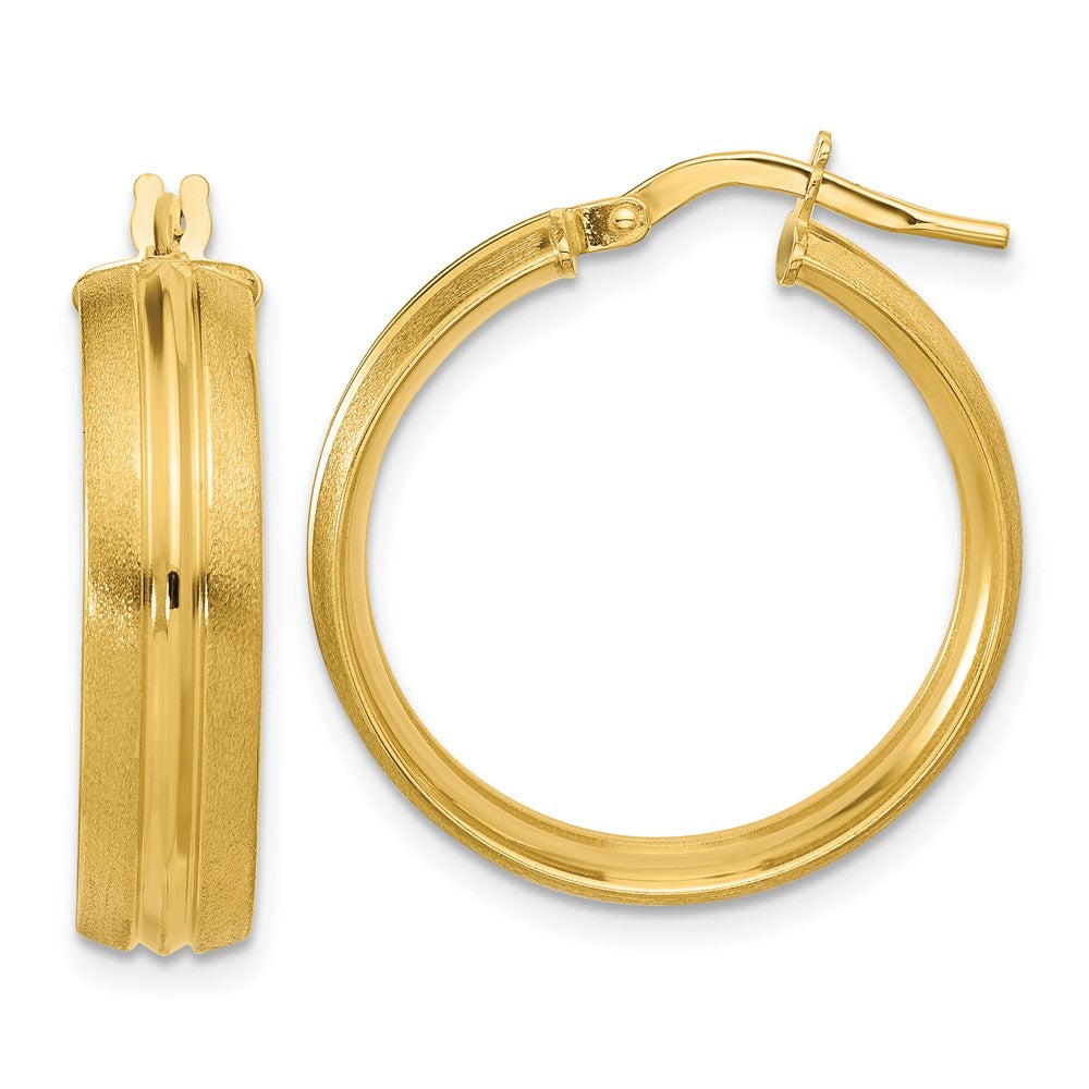 14K Polished and Satin Round Hoop Earrings