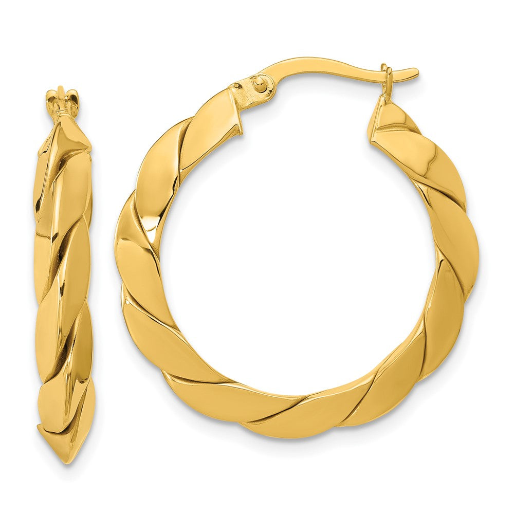 14K Polished and Grooved Fancy Hoop Earrings