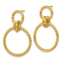 Load image into Gallery viewer, 14K Polished and Twisted Circles Dangle Post Earrings
