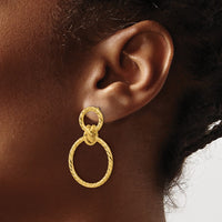 Load image into Gallery viewer, 14K Polished and Twisted Circles Dangle Post Earrings
