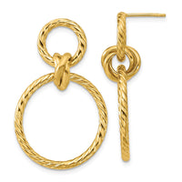Load image into Gallery viewer, 14K Polished and Twisted Circles Dangle Post Earrings
