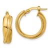 14K Polished and Textured Round Hoop Earrings