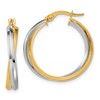 14K with Rhodium Polished Twist Round Hoop Earrings