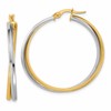 14K with Rhodium Polished Twist Round Hoop Earrings