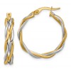 14K with Rhodium Polished Twisted Round Hoop Earrings