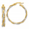 14K with Rhodium Polished Twisted Round Hoop Earrings