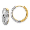 14K w/Rhodium Polished/Dia-cut Hinged Hoop Earrings