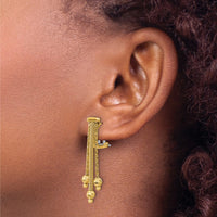 Load image into Gallery viewer, 14K Polish/Texture/Dia-cut Fancy Dangle Omega Earrings

