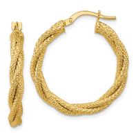 Load image into Gallery viewer, 14K Polished and Textured Twisted Round Hoop Earrings
