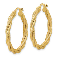 Load image into Gallery viewer, 14K Polished and Textured Twisted Round Hoop Earrings
