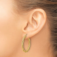 Load image into Gallery viewer, 14K Polished and Textured Twisted Round Hoop Earrings

