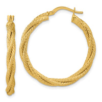 Load image into Gallery viewer, 14K Polished and Textured Twisted Round Hoop Earrings
