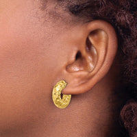 Load image into Gallery viewer, 14K Polished and Hammered J-Hoop Post Earrings
