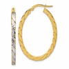 14K w/Rhodium Polished and Dia-Cut Oval Hoop Earrings