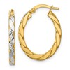 14K w/Rhodium Polished and Dia-Cut Oval Hoop Earrings
