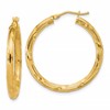 14K Polished and Grooved Round Hoop Earrings