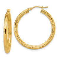 Load image into Gallery viewer, 14K Polished and Grooved Round Hoop Earrings
