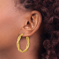 Load image into Gallery viewer, 14K Polished Fancy Twist Round Hoop Earrings
