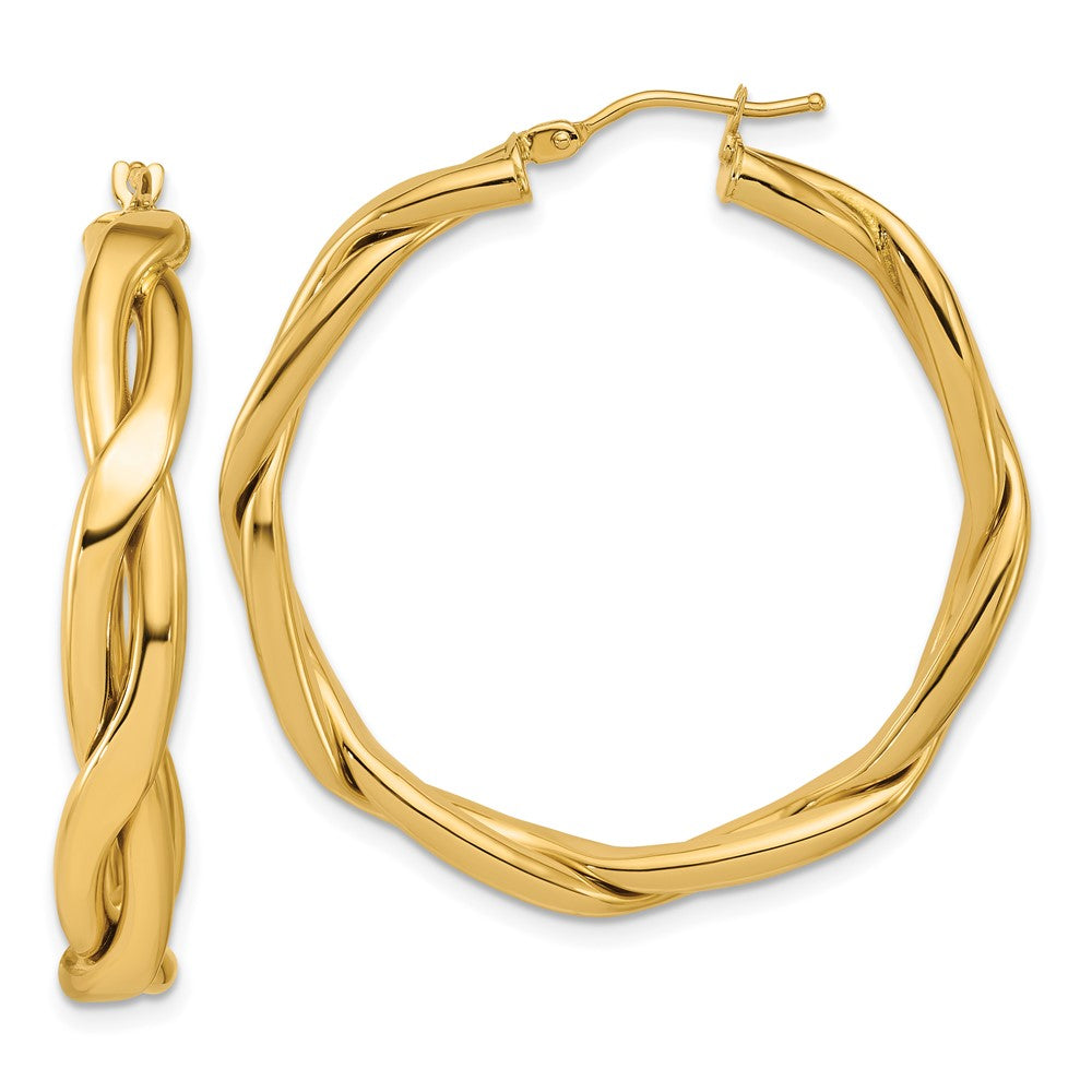 14K Polished Fancy Twist Round Hoop Earrings