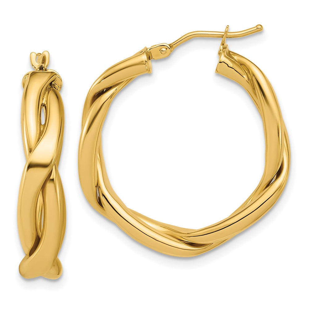 14K Polished Fancy Twist Round Hoop Earrings