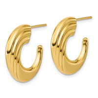 Load image into Gallery viewer, 14K Polished and Grooved J-Hoop Post Earrings

