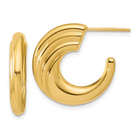 Load image into Gallery viewer, 14K Polished and Grooved J-Hoop Post Earrings
