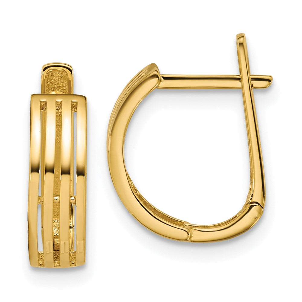 14K Polished and Grooved Hinged Hoop Earrings