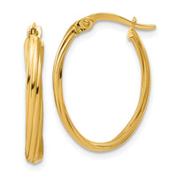 Load image into Gallery viewer, 14K Polished and Grooved Twist Oval Hoop Earrings
