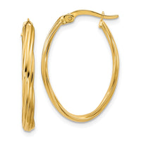 Load image into Gallery viewer, 14K Polished and Grooved Twist Oval Hoop Earrings
