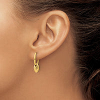 Load image into Gallery viewer, 14K Polished / Dia-cut Oval w/Bead Hinged Hoop Earrings
