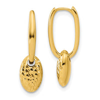 Load image into Gallery viewer, 14K Polished / Dia-cut Oval w/Bead Hinged Hoop Earrings
