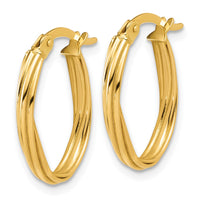 Load image into Gallery viewer, 14K Polished and Grooved Twist Oval Hoop Earrings

