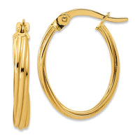 Load image into Gallery viewer, 14K Polished and Grooved Twist Oval Hoop Earrings
