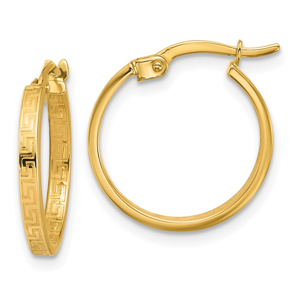 14K Polished Greek Key Round Hoop Earrings