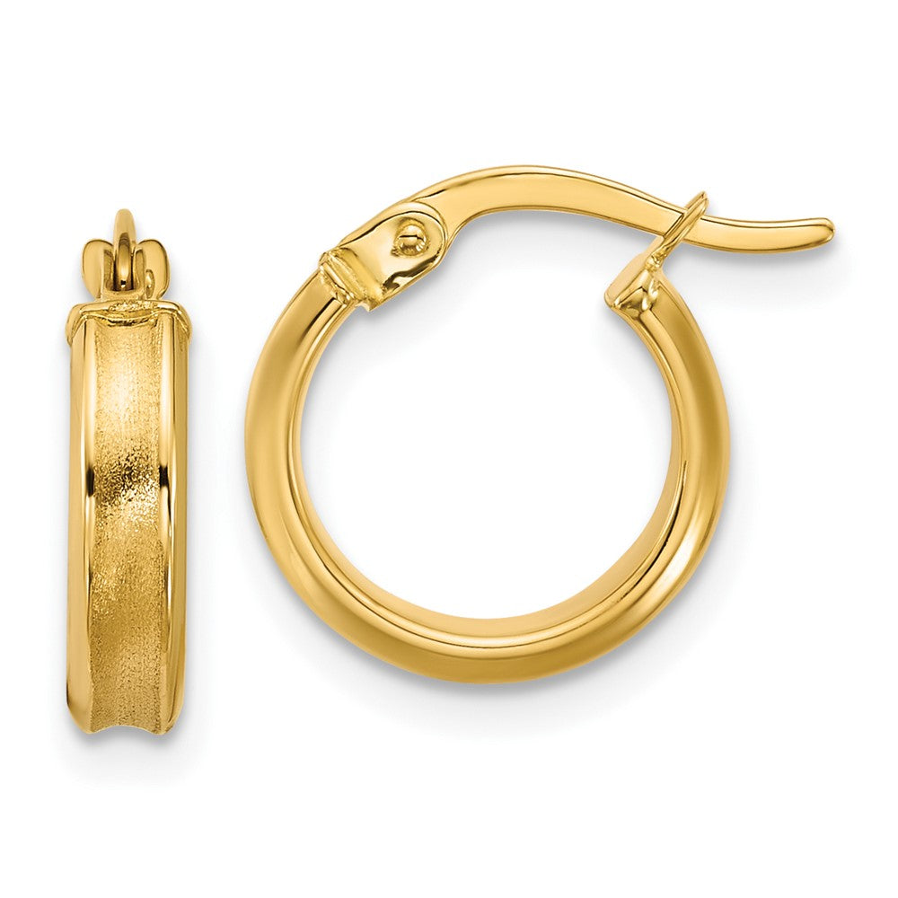 14K Polished and Satin Round Hoop Earrings