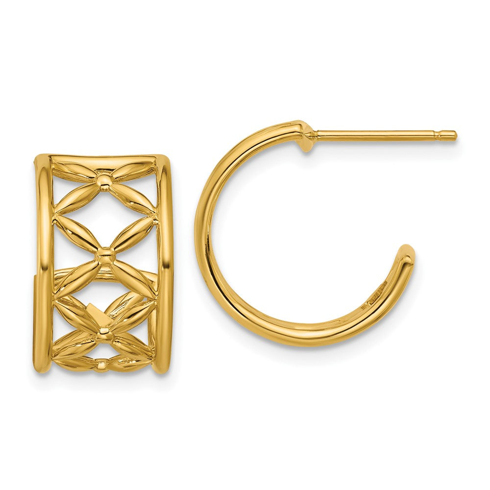 14K Polished Criss-cross J-Hoop Post Earrings