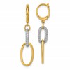 14K Two-tone Polished CZ Ovals Leverback Dangle Earrings